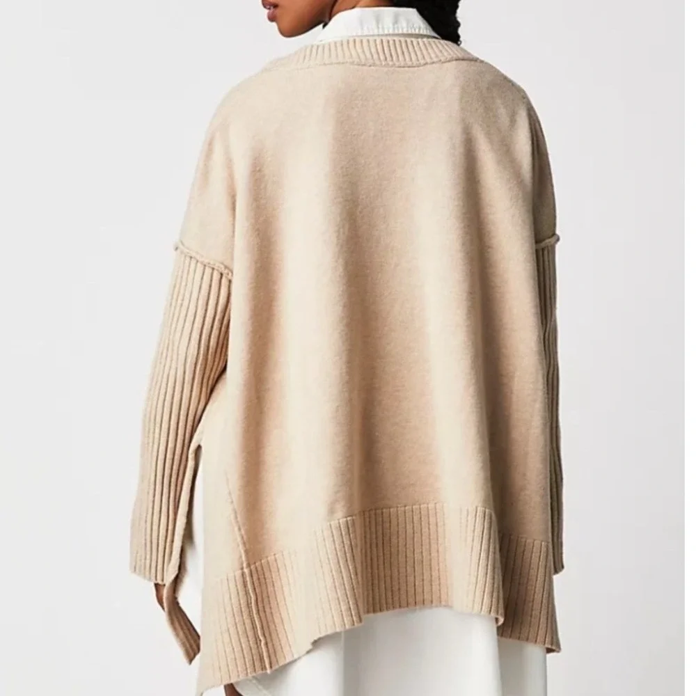 Free People Orion A line Tunic Sweater Beige Almond XS Knit Comfy Oversized‎